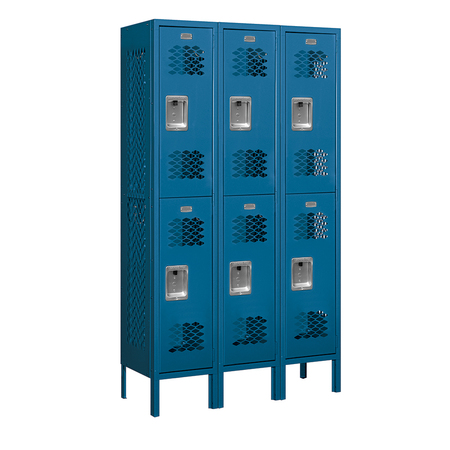 SALSBURY INDUSTRIES 2 Tier Vented Locker, 36"Wx66"Hx12"D, 6 Door, Blue, Unassembled 72352BL-U